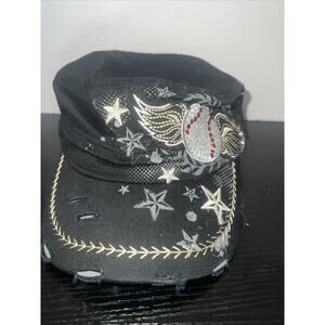 Baseball cap womens adjustable jewels stars distressed embroidery multicoler